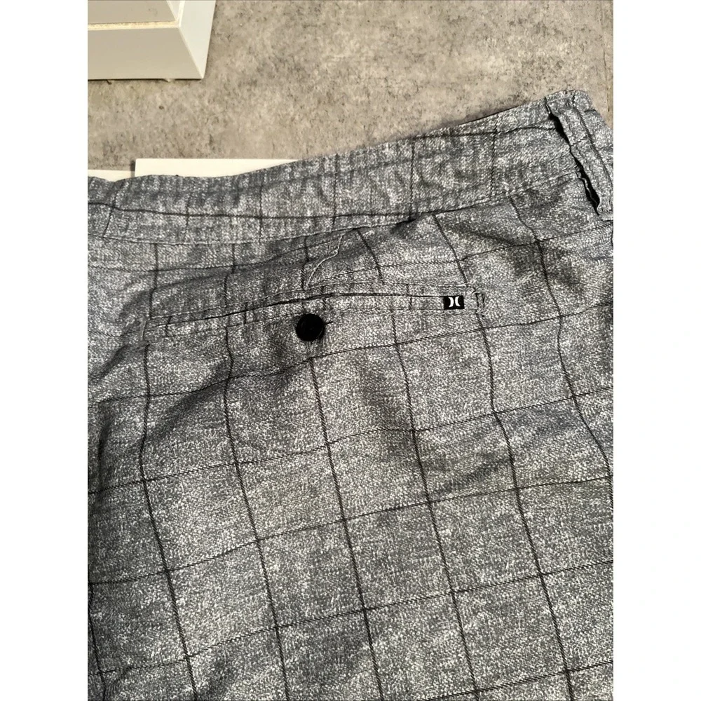 Hurley Board Shorts, Sz 36 Checkered Grey Pattern